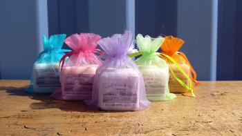 Pairs of lavender soaps for guests